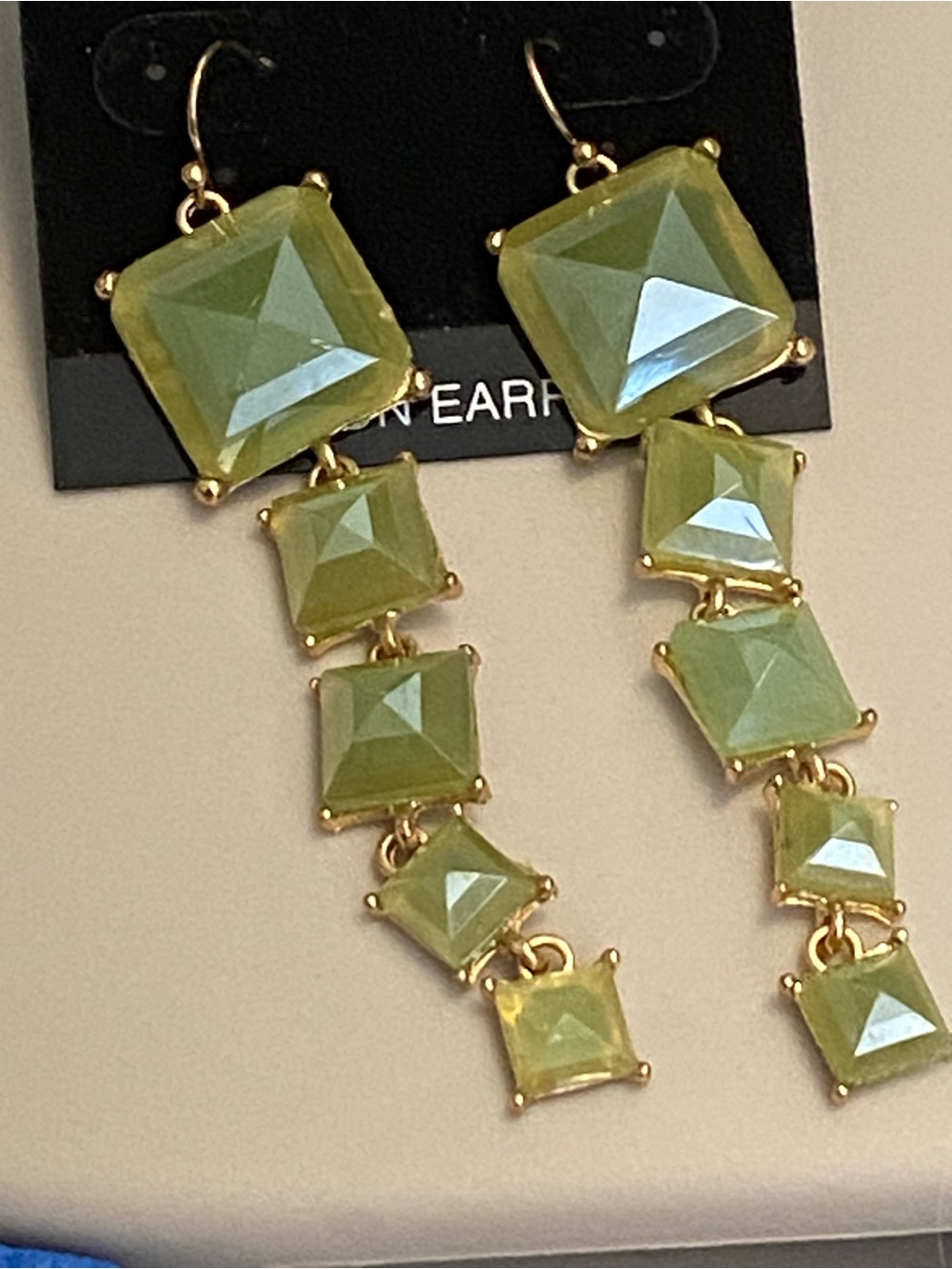 Gold-Tone Olive Green Faceted Drop Earrings
